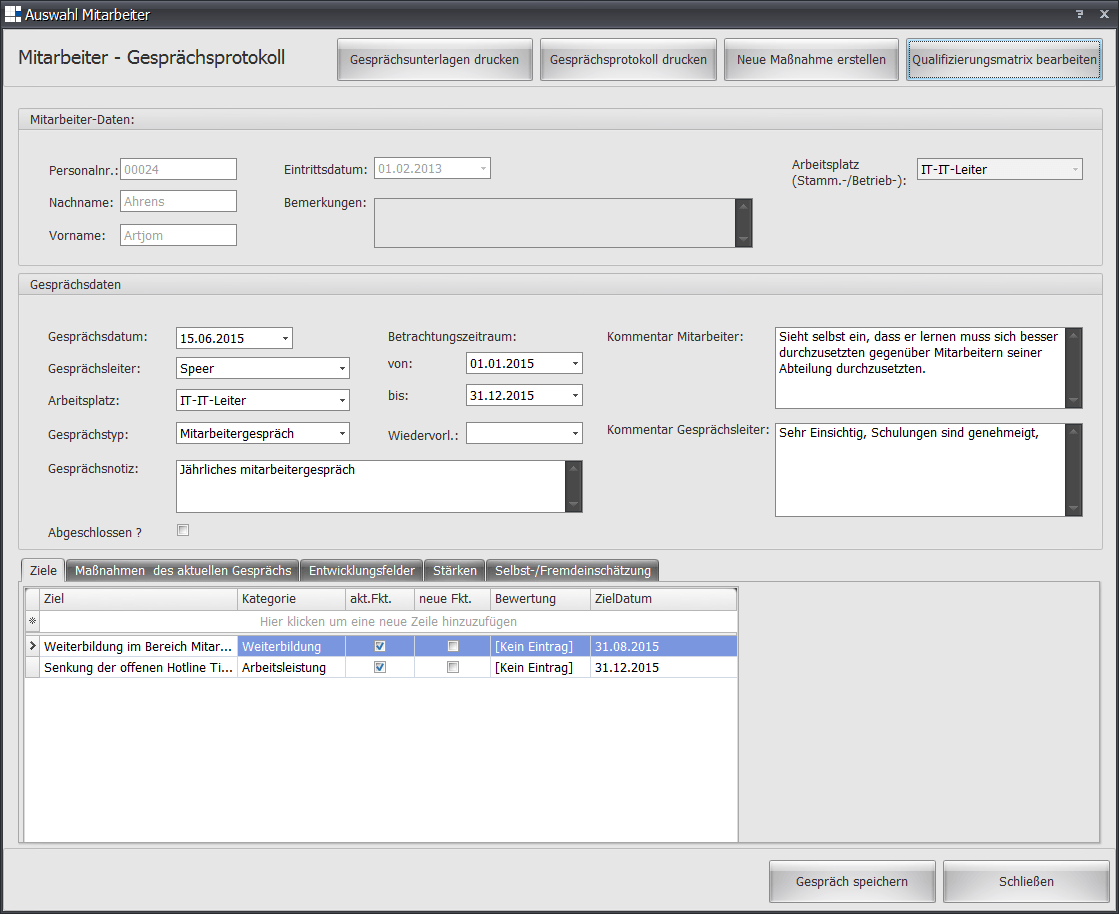 Mitarbeiter-Gesprächsprotokoll