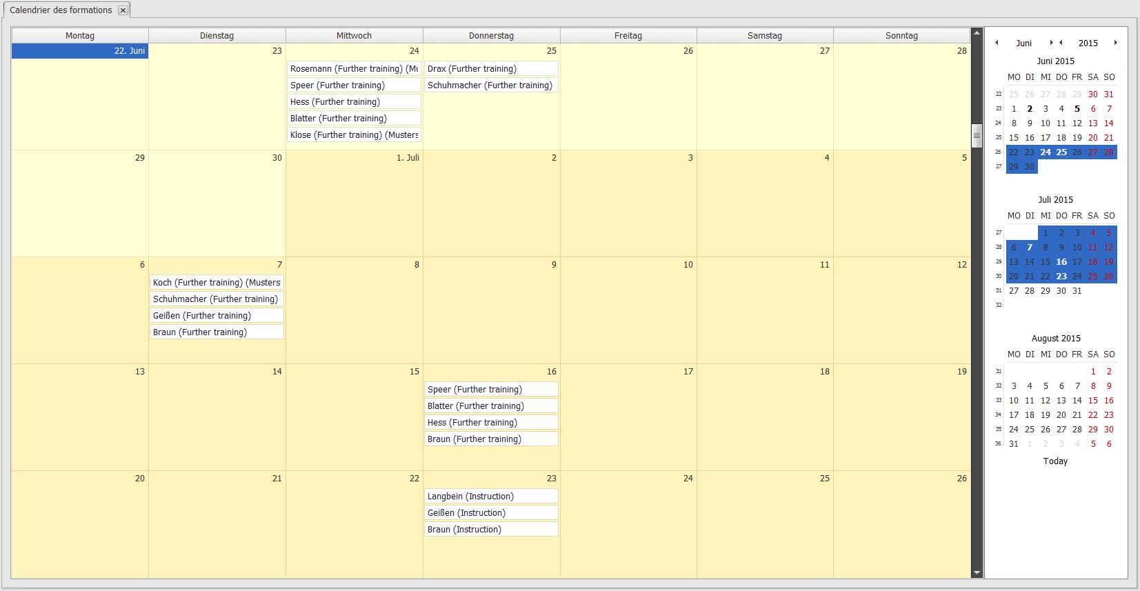 Calendrier formation